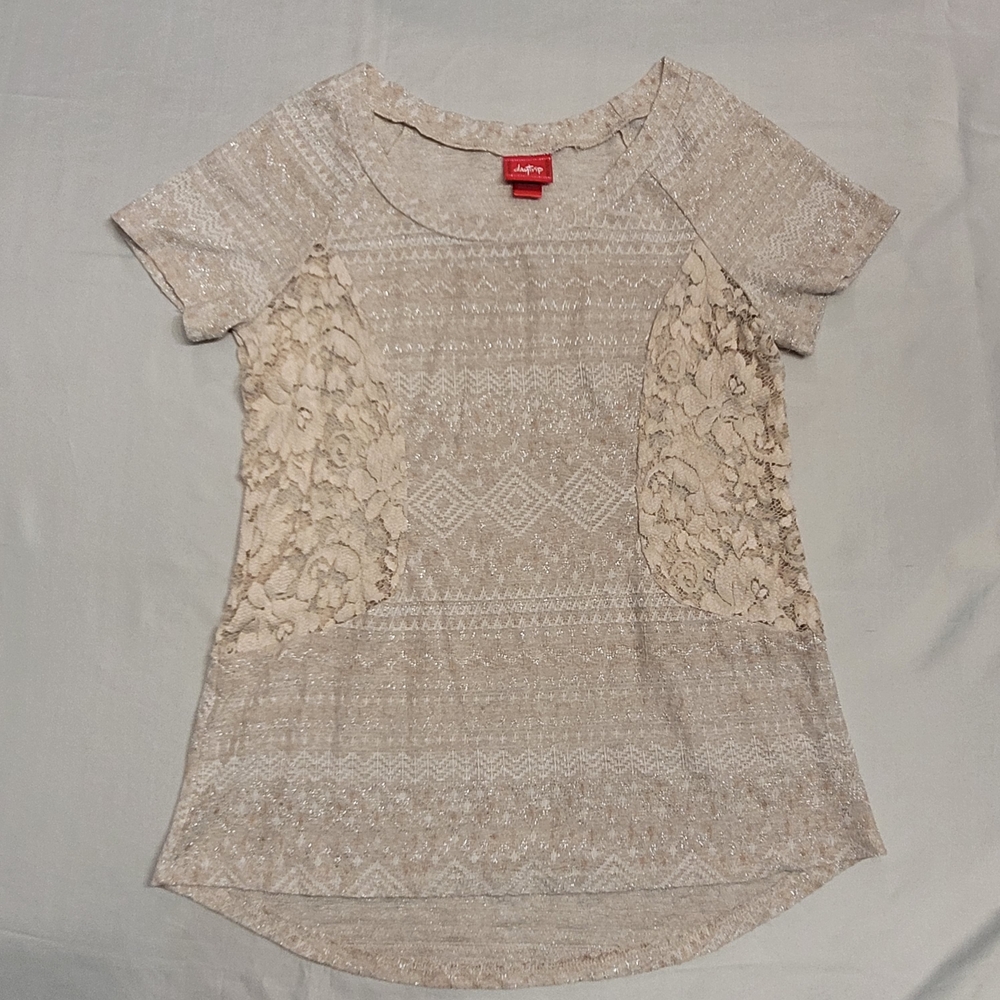 Daytrip Lace Panel Metallic Knit Top | Size Small
